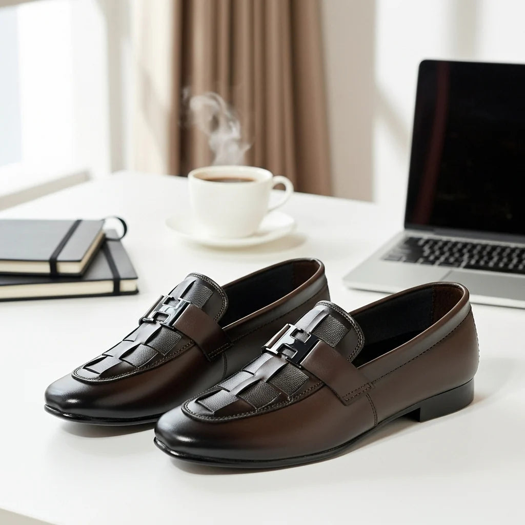 Premium H Buckle Black Formal Loafer